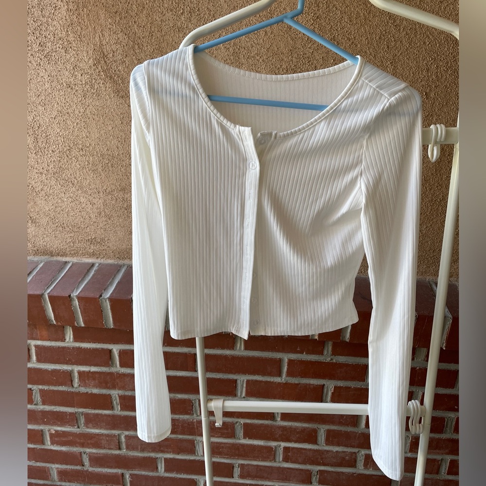 SHEIN White Ribbed Long Sleeve Cardigain